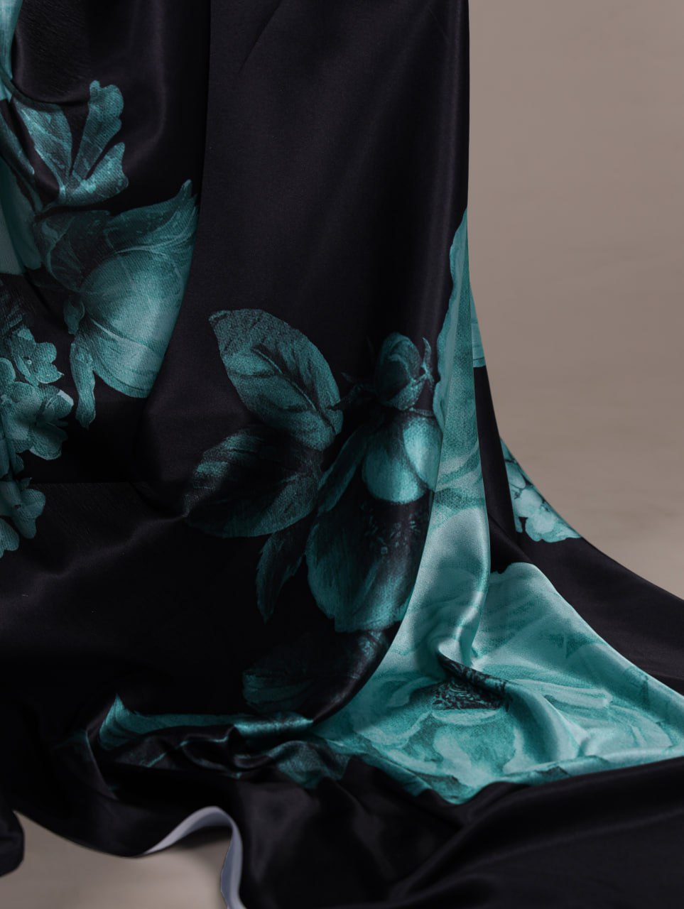 Teal Floral Satin Silk Printed Saree with Banglory Blouse