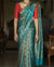 Teal Traditional Kanchipuram Silk Saree with Rich Zari Weaving Border