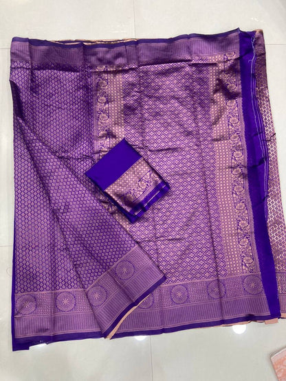 Violet Kanchipuram Weaving Saree with Classic Woven Border