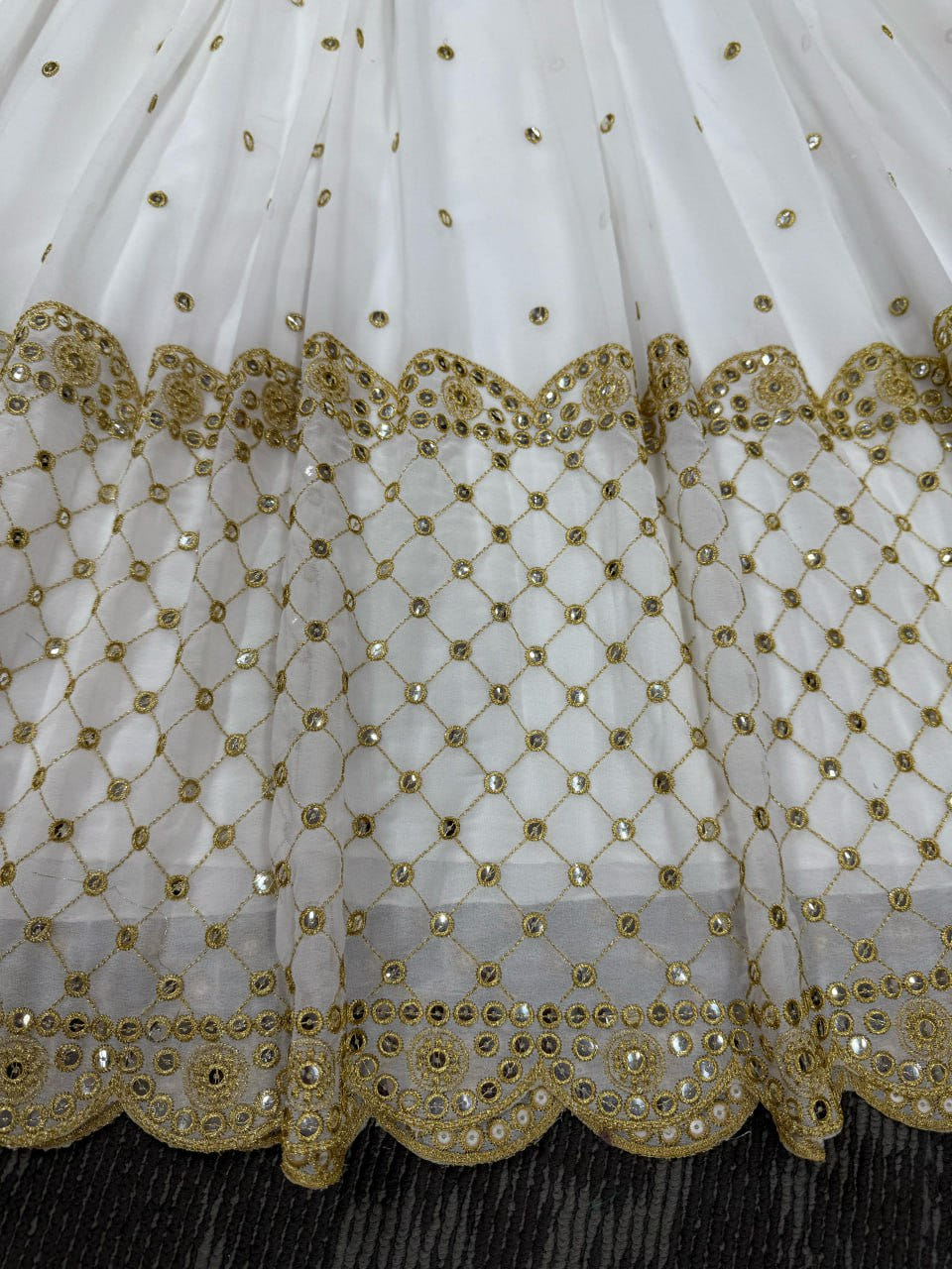White Designer Faux Georgette Gown with Sequins Work Matching Dupatta