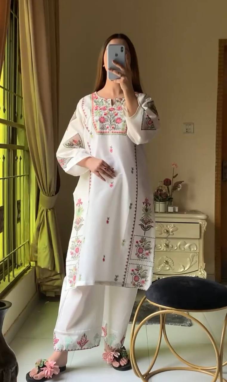 White Designer Heavy Riyon Silk Plazzo and Top For Party Wear 