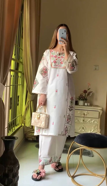 White Designer Heavy Riyon Silk Plazzo and Top For Party Wear 
