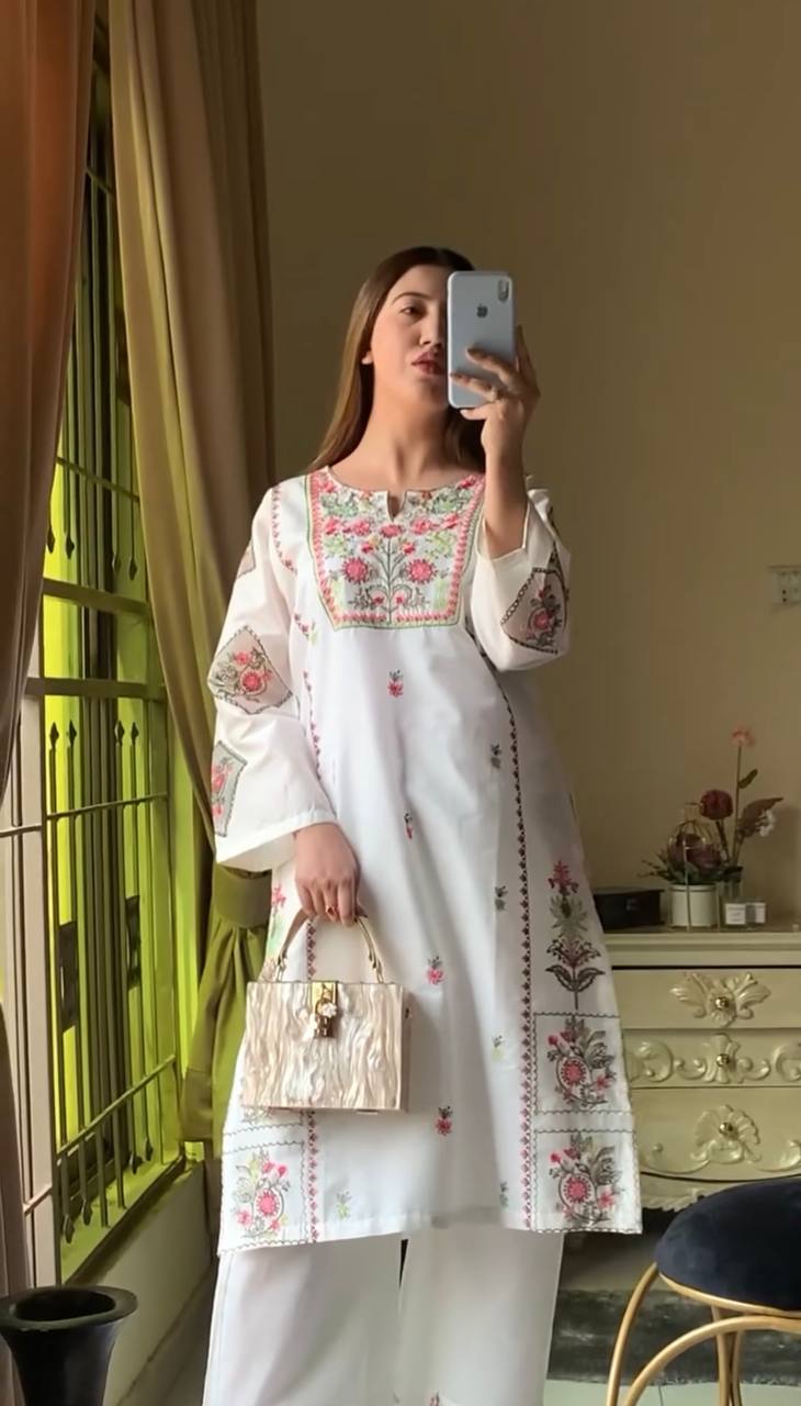 White Designer Heavy Riyon Silk Plazzo and Top For Party Wear 