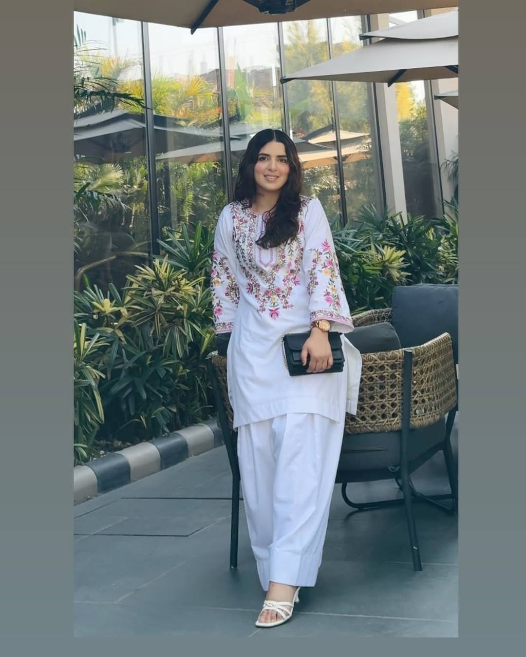 White Designer Natural Crepe Silk Top Farshi Pant and Soft Net Dupatta