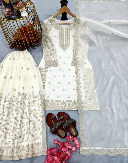 White Designer Pure Jimmy Choo Plazzo and Dupatta For Party Wear