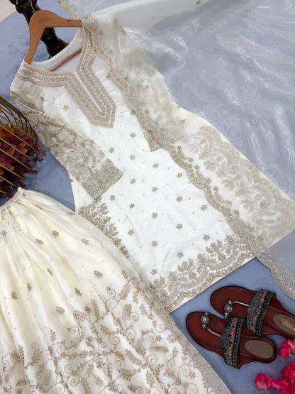 White Designer Pure Jimmy Choo Plazzo and Dupatta For Party Wear