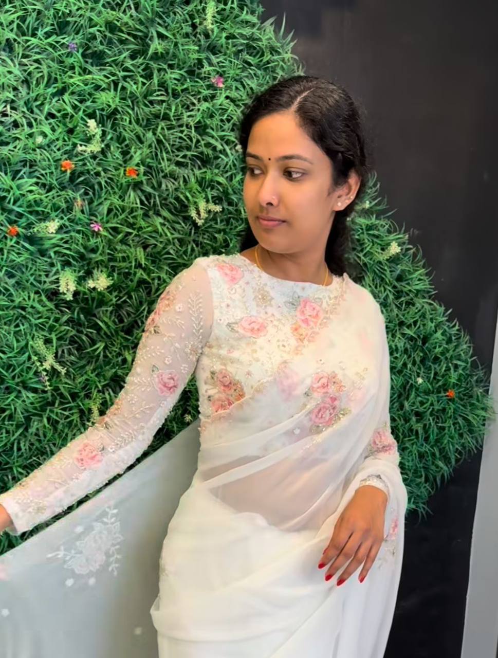 White Designer Soft Tebi Silk Digital Printed Saree and Border Blouse