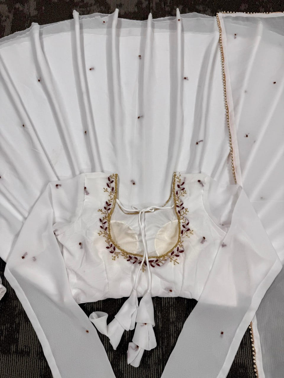 White Faux Georgette Handwork Anarkali Suit with Fancy Lace Dupatta