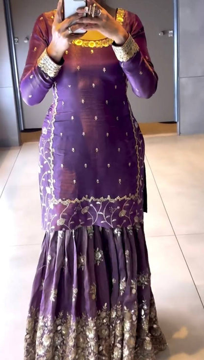 Wine Designer Twill Net Embroidered Palazzo Top and Dupatta Set