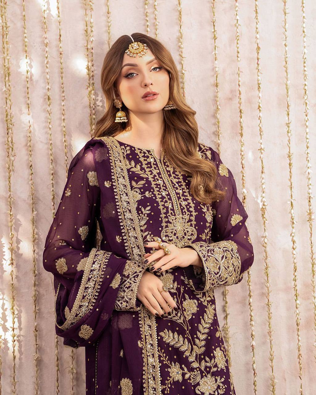 Wine Georgette Kurta Plazzo Suit with Sequence Embroidery Work Dupatta