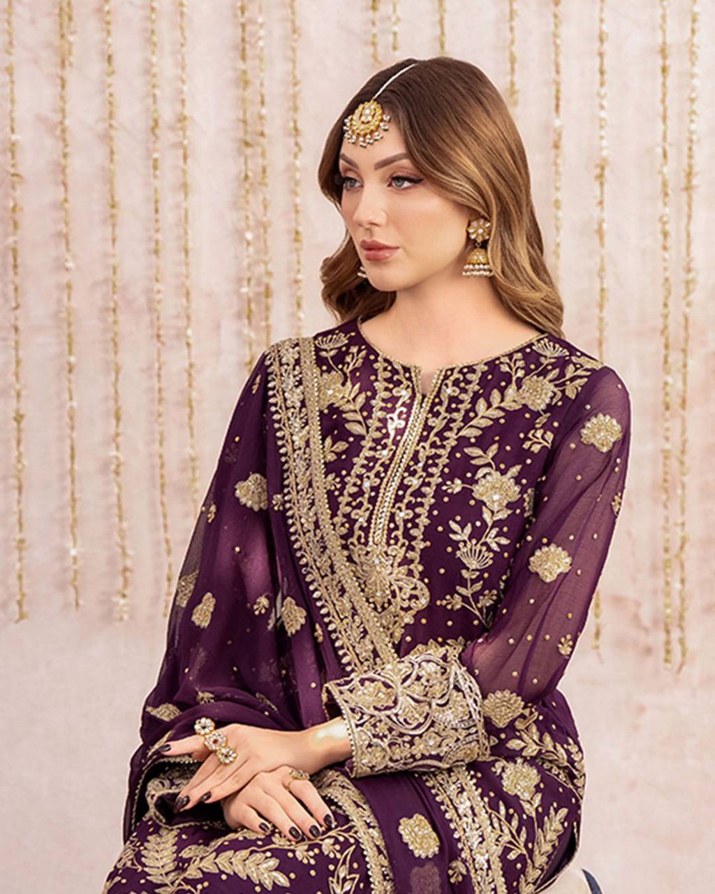 Wine Georgette Kurta Plazzo Suit with Sequence Embroidery Work Dupatta