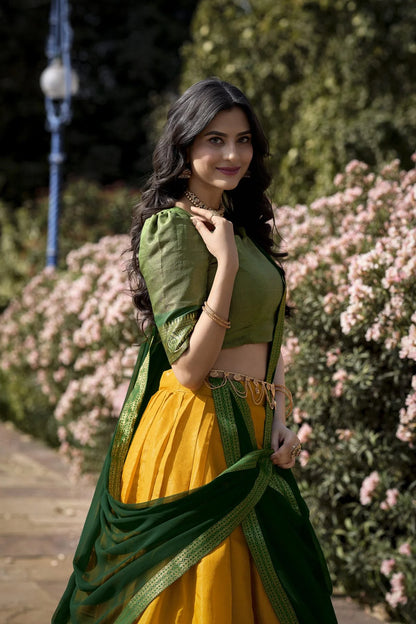 Kanchipuram Lehenga Choli with Ethnic Dupatta for Women Wedding Festival
