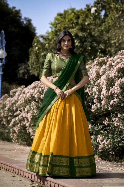 Kanchipuram Lehenga Choli with Ethnic Dupatta for Women Wedding Festival