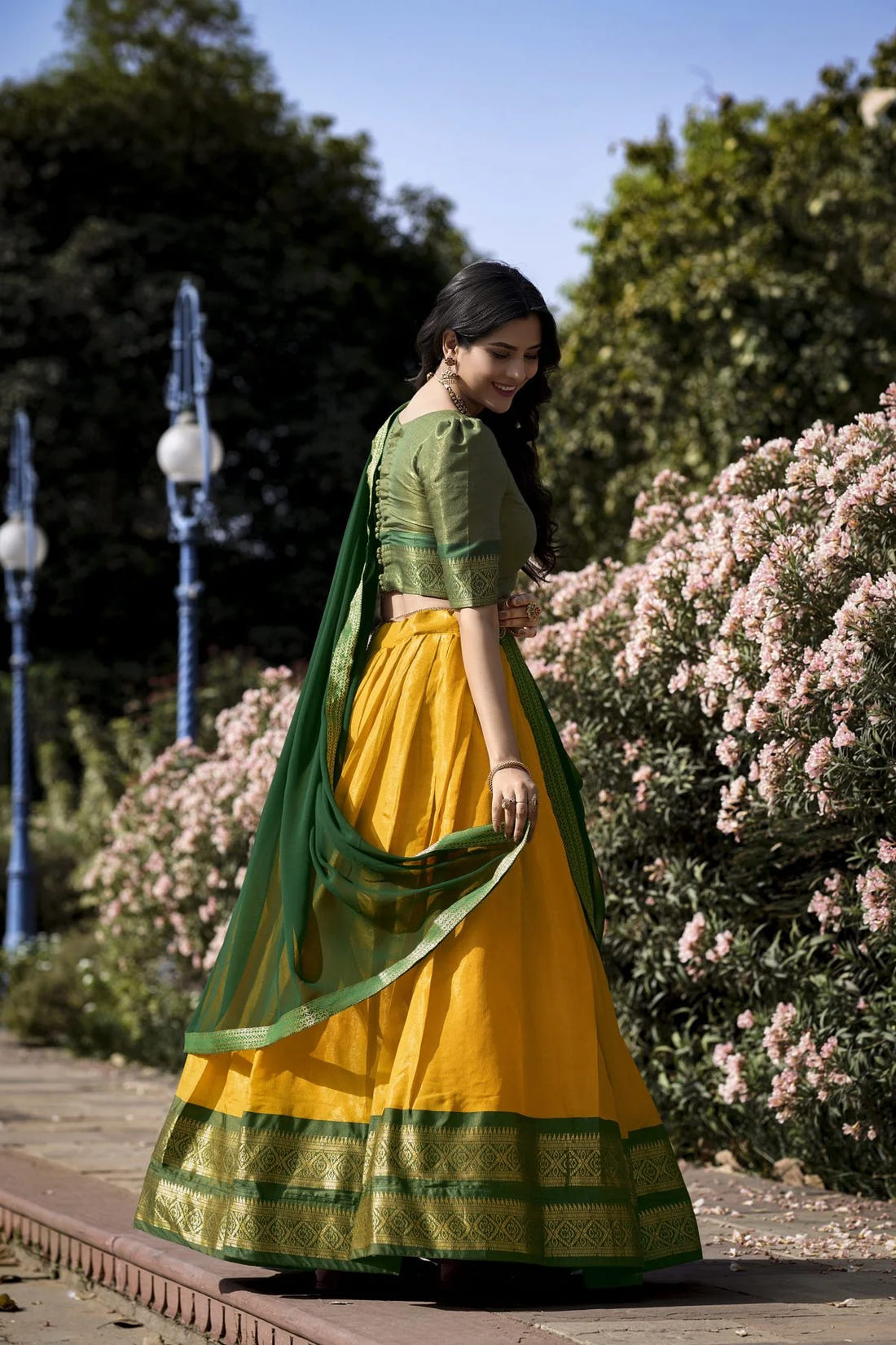 Kanchipuram Lehenga Choli with Ethnic Dupatta for Women Wedding Festival