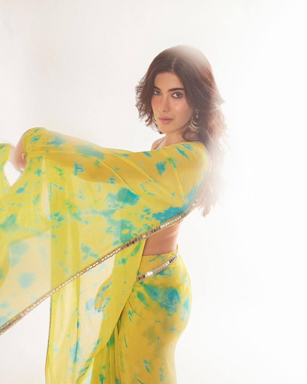 Yellow Colorful Digital Print Georgette Saree with Embroidered Blouse