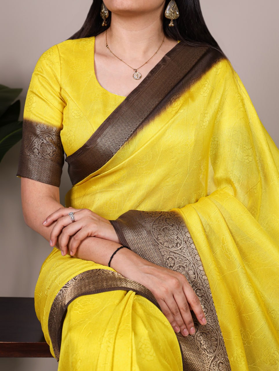 Yellow Marsh Mello Zari Weaving Saree with Matching Blouse