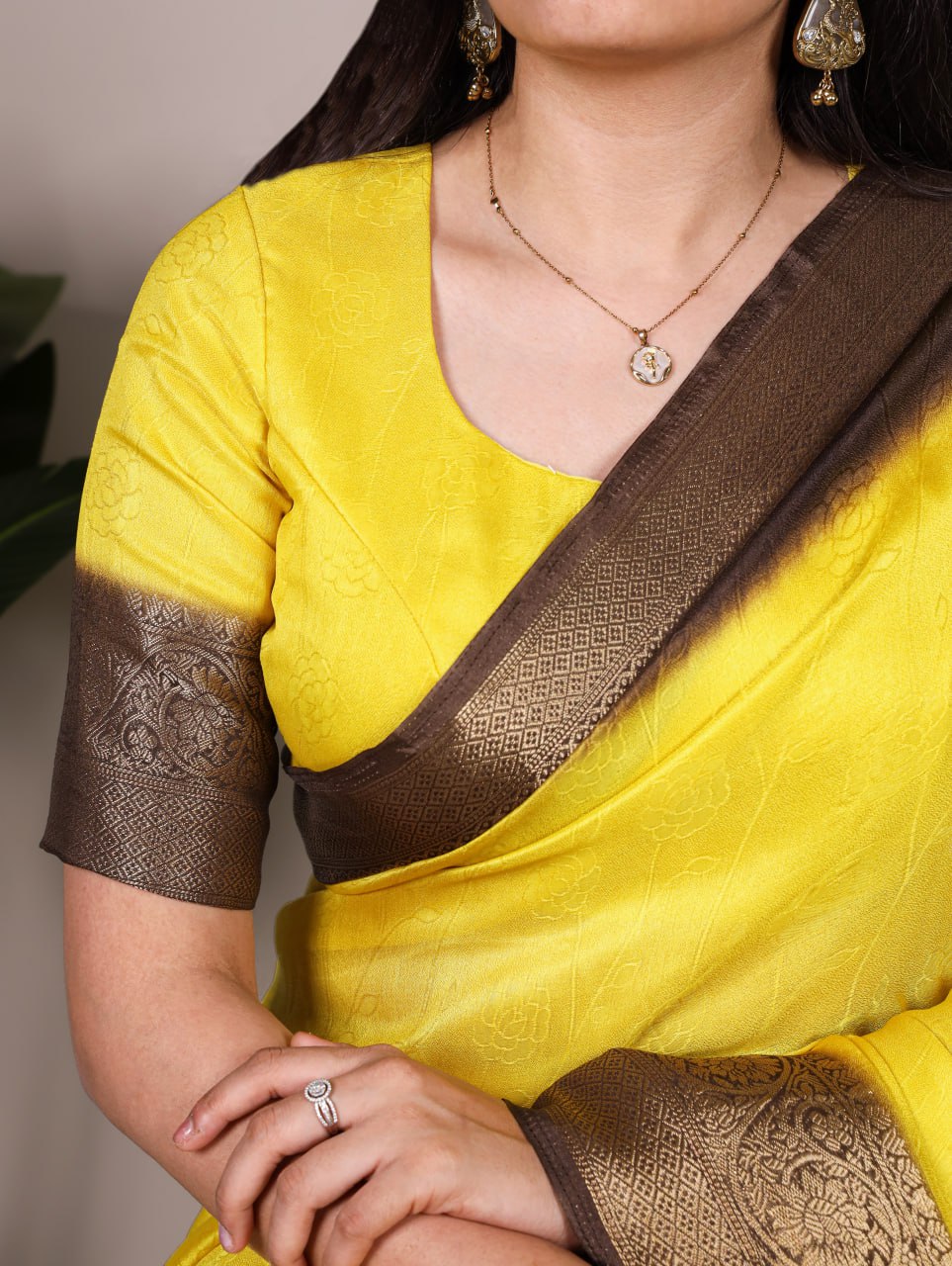 Yellow Marsh Mello Zari Weaving Saree with Matching Blouse
