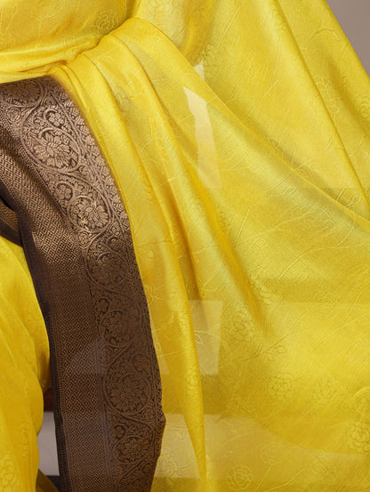 Yellow Marsh Mello Zari Weaving Saree with Matching Blouse