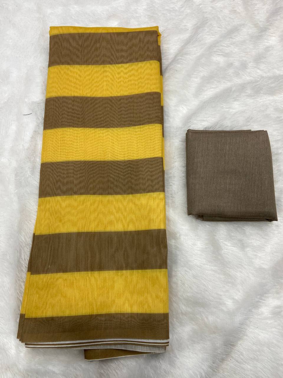 Yellow Mulmul Lightweight Cotton Digital Print Summer Saree