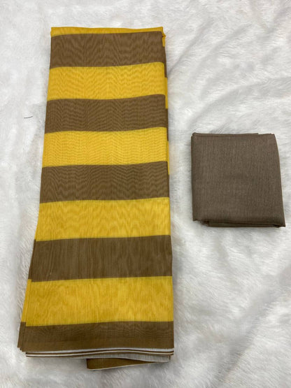 Yellow Mulmul Lightweight Cotton Digital Print Summer Saree