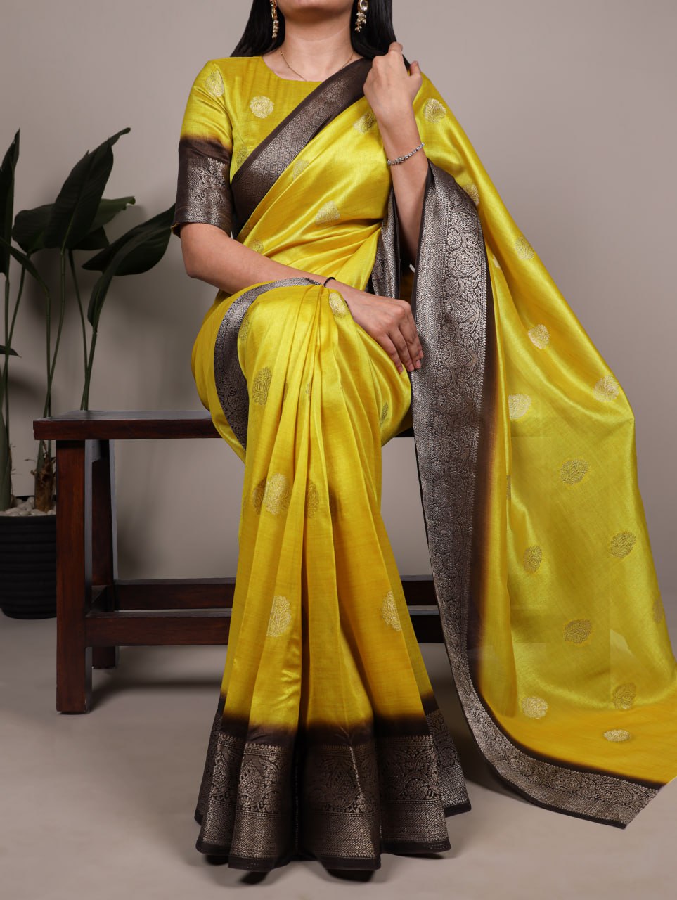 Yellow Rumali Silk Saree with Elegant Zari Weaving Matching Blouse