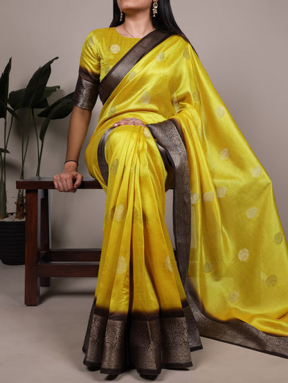Yellow Rumali Silk Saree with Elegant Zari Weaving Matching Blouse