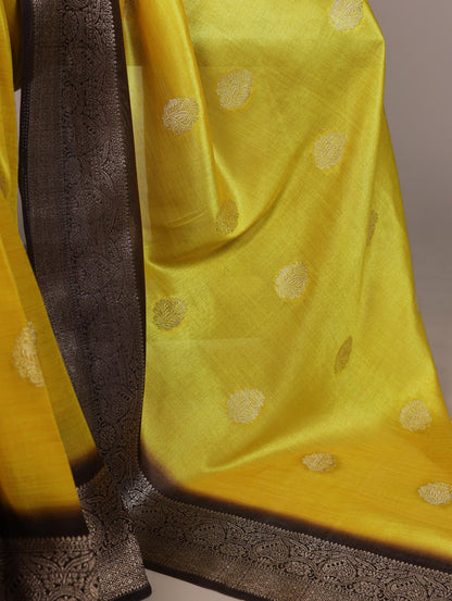 Yellow Rumali Silk Saree with Elegant Zari Weaving Matching Blouse