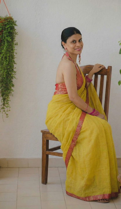 Yellow Upadda Silk Jacquard Weaving Saree with Banarasi Blouse